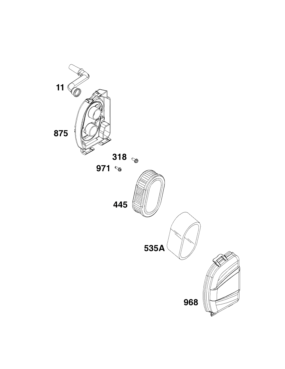 Air Cleaner Group Diagram and Parts List for 93J0B-0109-H1  Briggs and Stratton Engine
